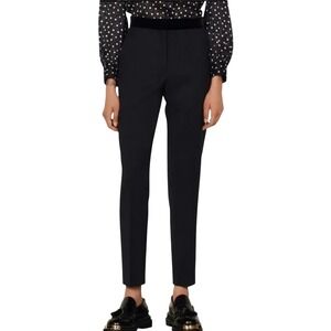 SANDRO Paris Noam Black Velvet Trim High Rise Skinny Twill Trousers Size 38 6